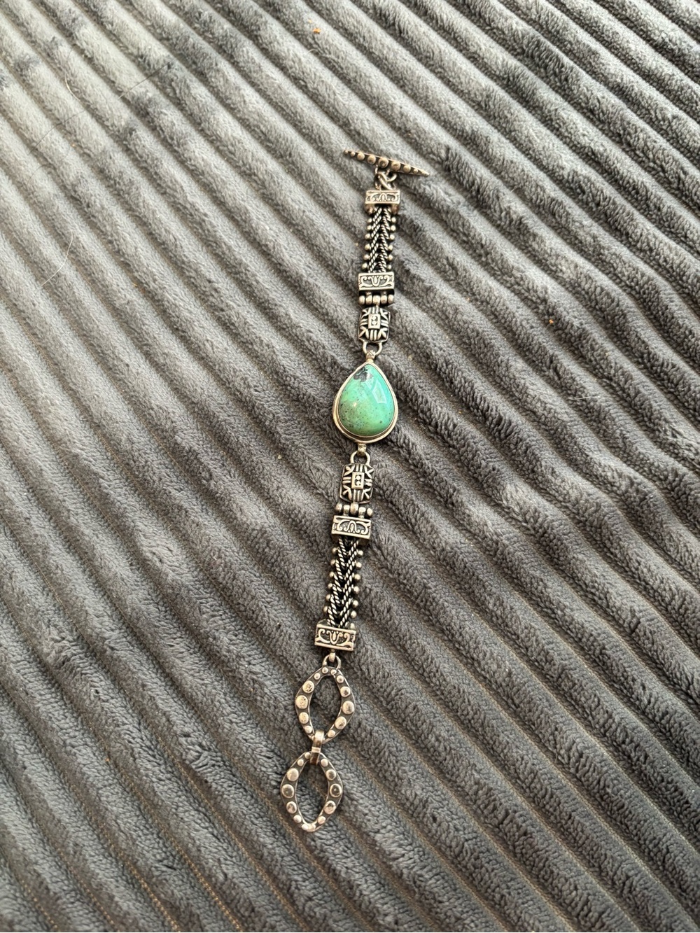 Sterling Silver Bracelet with Green Turquoise Teardrop